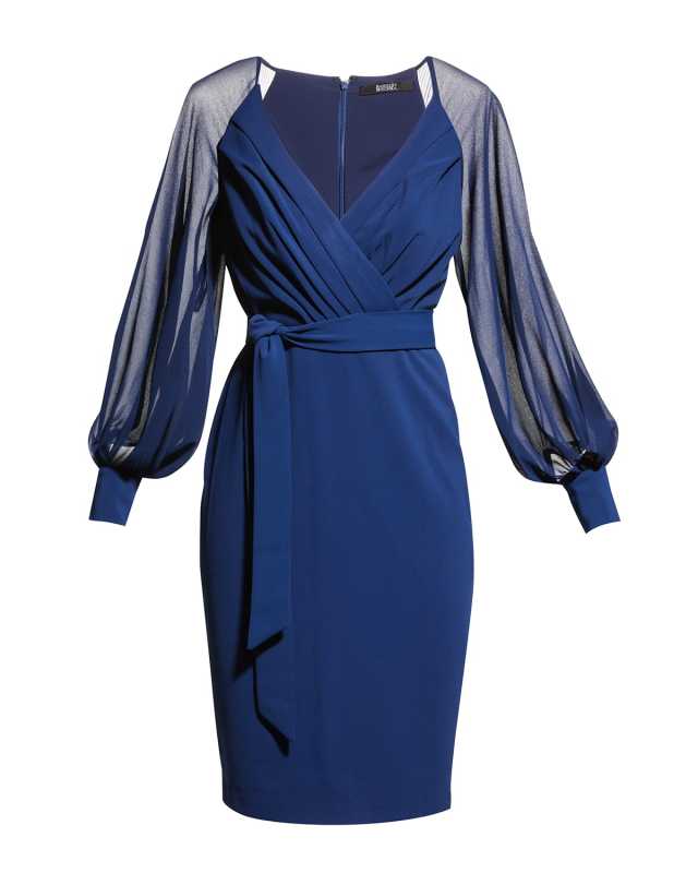 Pleated Sheer-Sleeve Crepe Dress